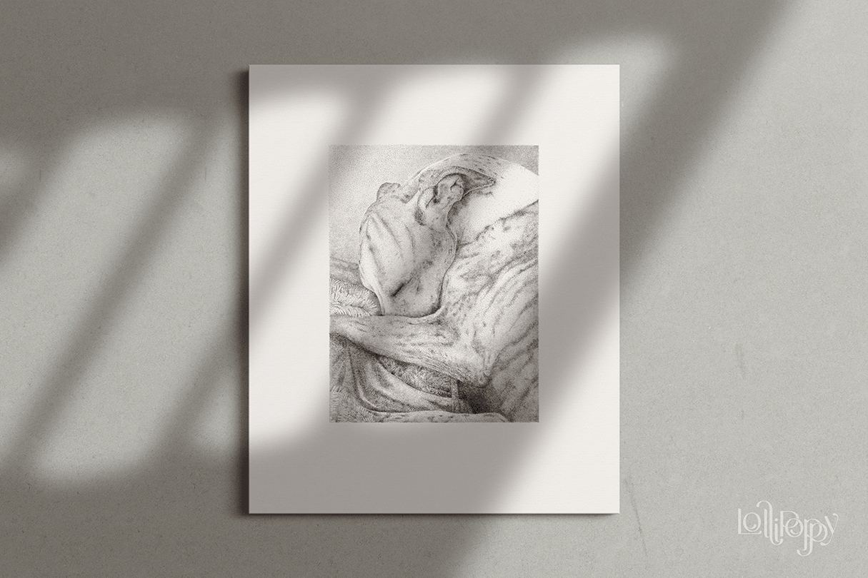 Artwork of a calm sleeping whippet